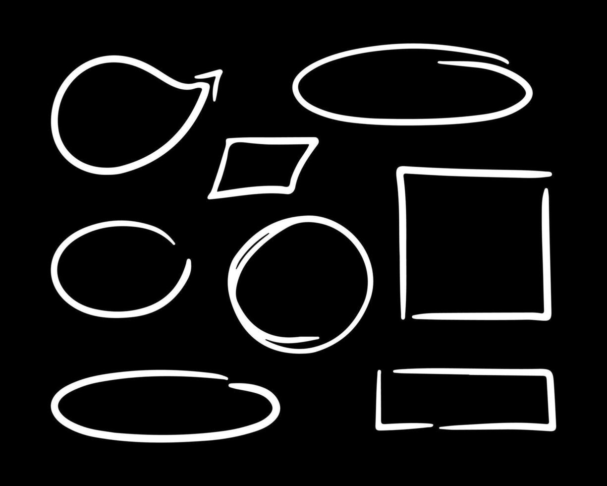 Hand drawn oval frame. Sketch highlight ovals line. Doodle Marker or pencil circle. Highlighting text and important objects. Round scribble frames. vector