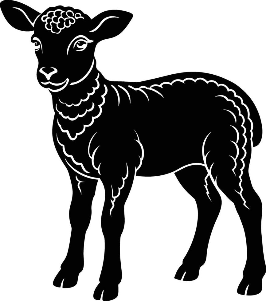 Black and white silhouette of a lamb vector