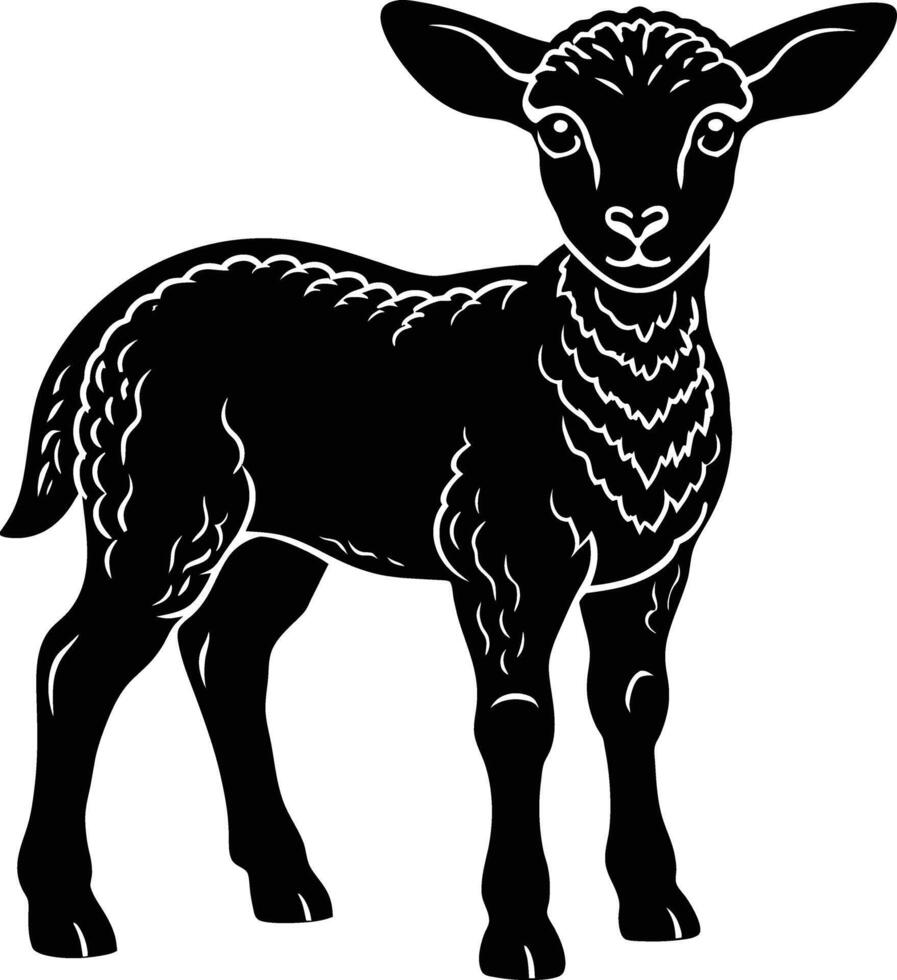 Black and white silhouette of a lamb vector