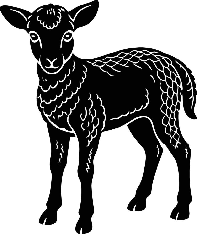 Black and white silhouette of a lamb vector