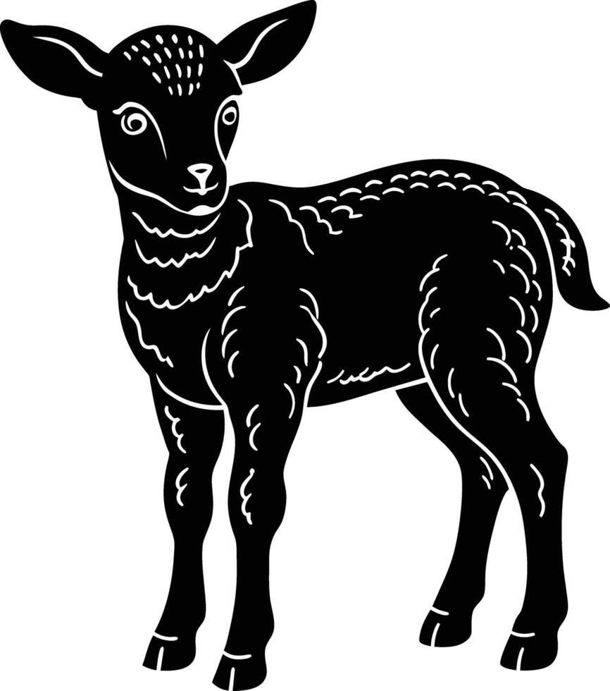 Black and white silhouette of a lamb vector