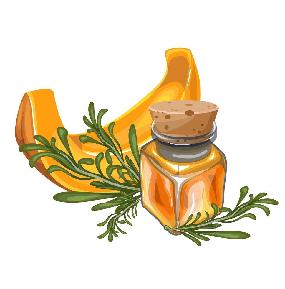 image of a sliced pumpkin with a bubble of pumpkin seed oil vector