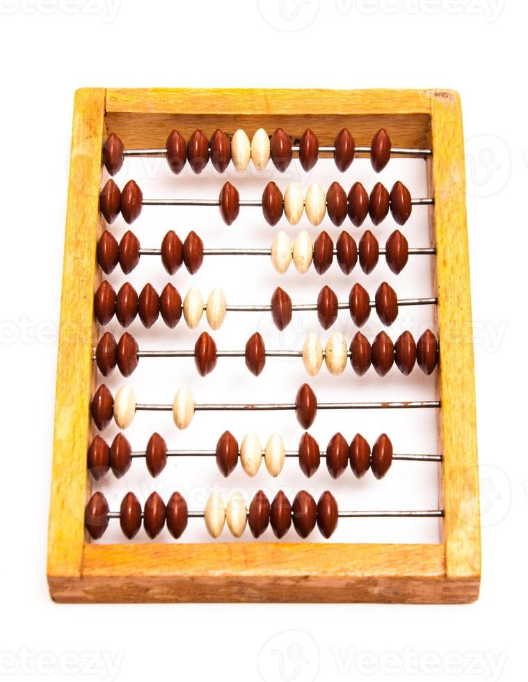 An ancient wooden abacus on a white background photo
