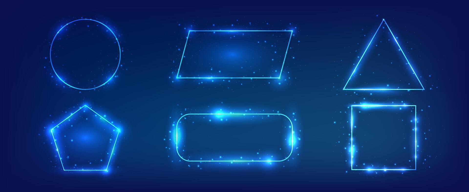 Set of six neon frames with shining effects vector