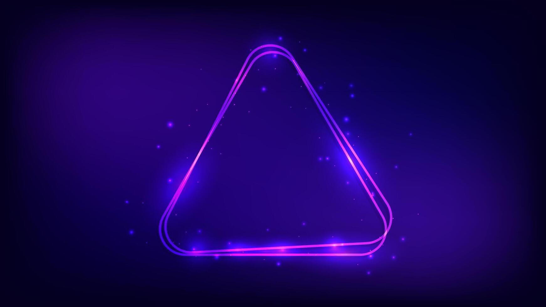 Neon rounded triangle frame with shining effects vector