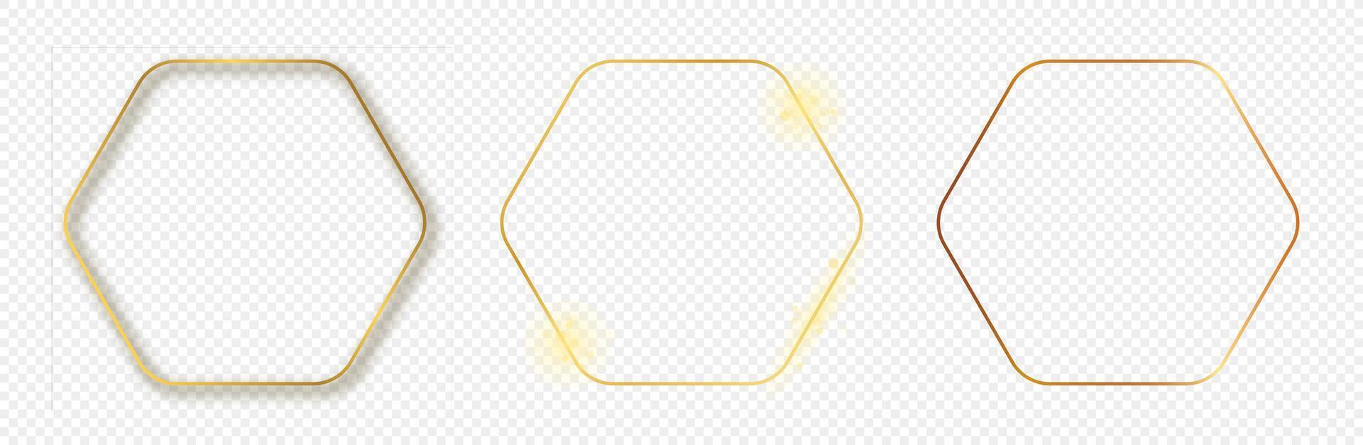 Gold glowing rounded hexagon frame vector