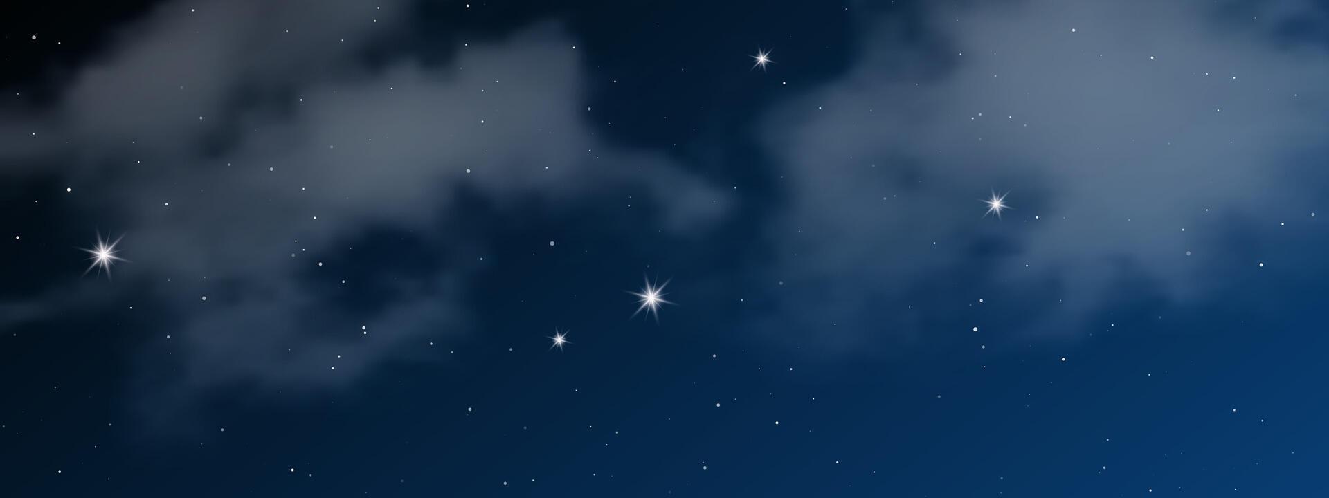 Night sky with clouds and many stars vector