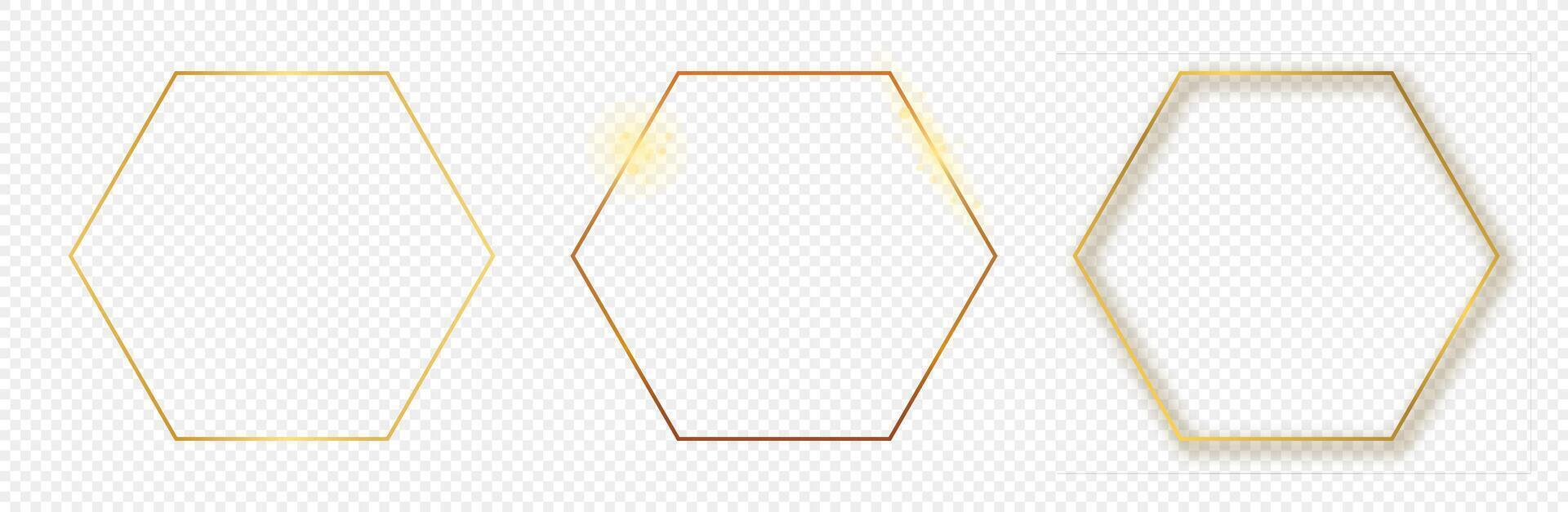 Gold glowing hexagon frame vector
