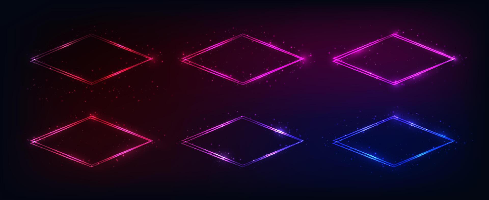 Neon double rhombus frame with shining effects vector