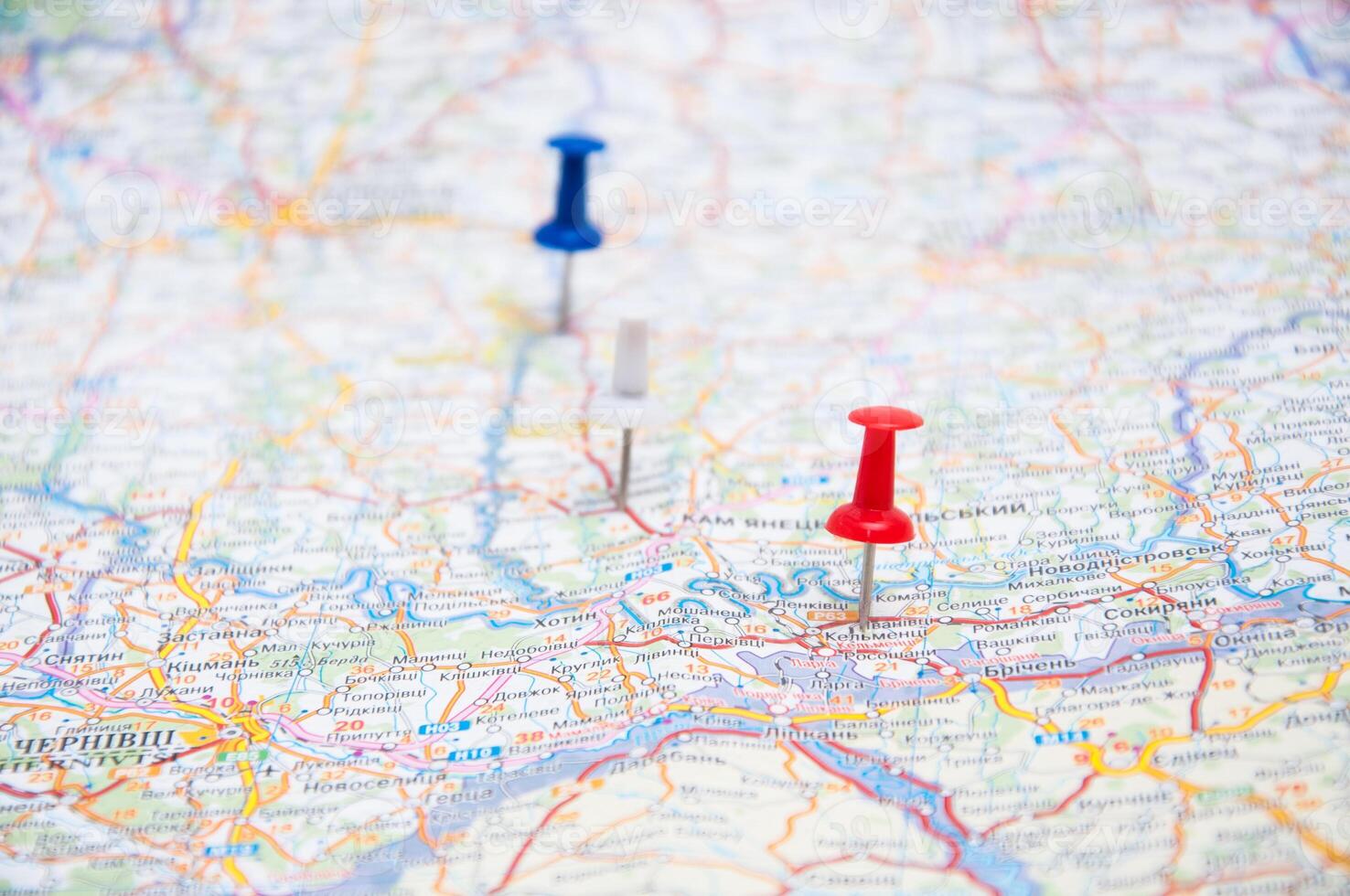Three pins on a map photo