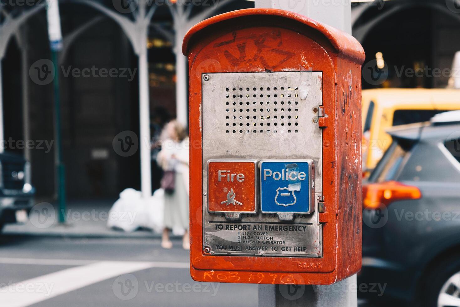Fire Police emergency button in New York downtown photo