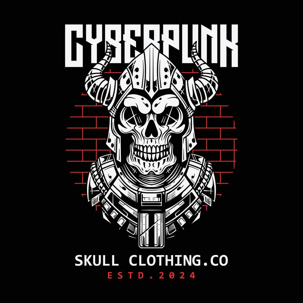 Cyberpunk skull t shirt design template vector