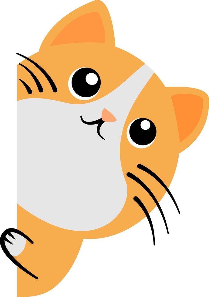 A curious cute fat orange cat hides and peeks in cartoon style vector