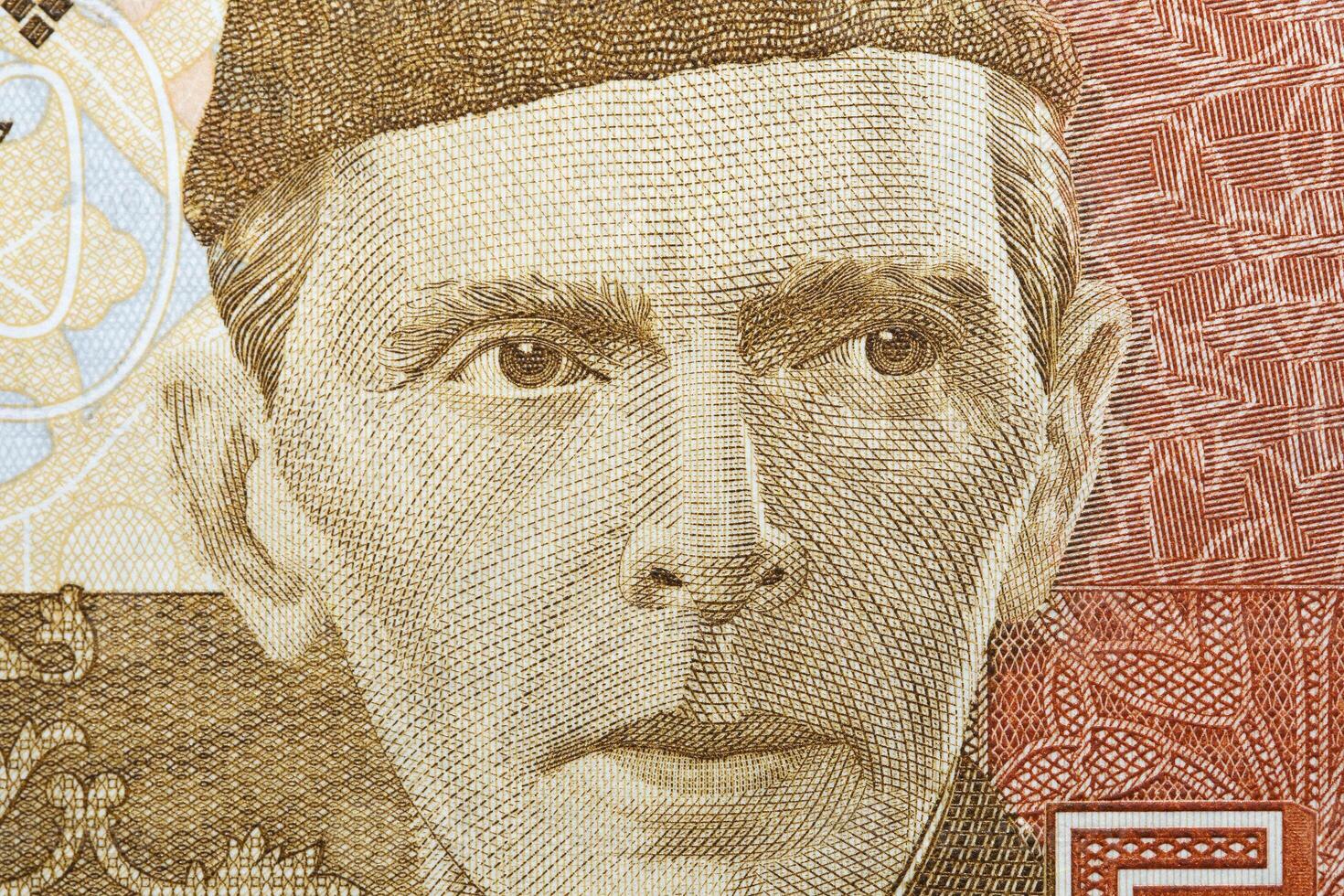 Muhammad Ali Jinnah a closeup portrait from Pakistani money photo
