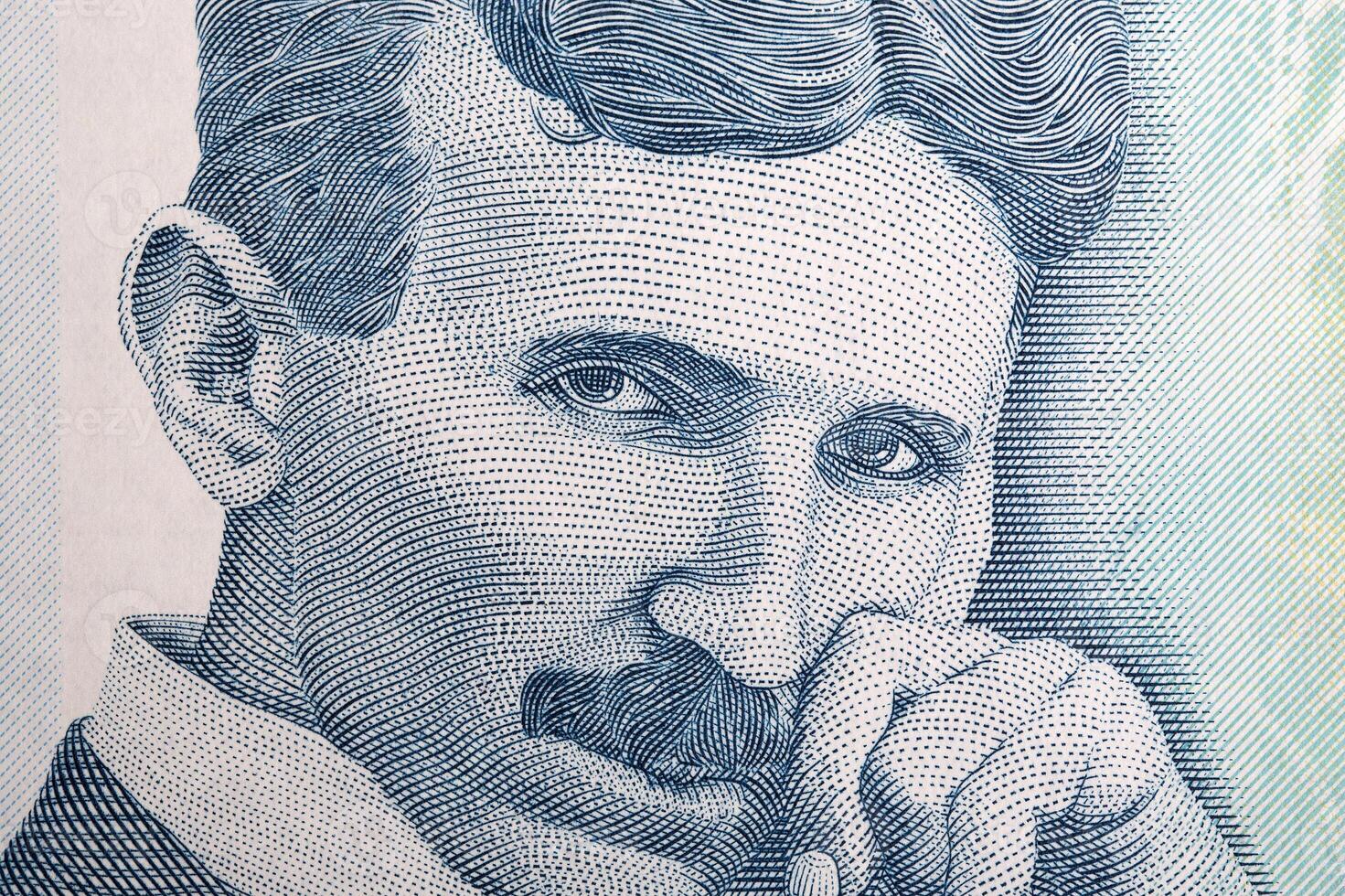 Nikola Tesla a closeup portrait from Serbian money photo