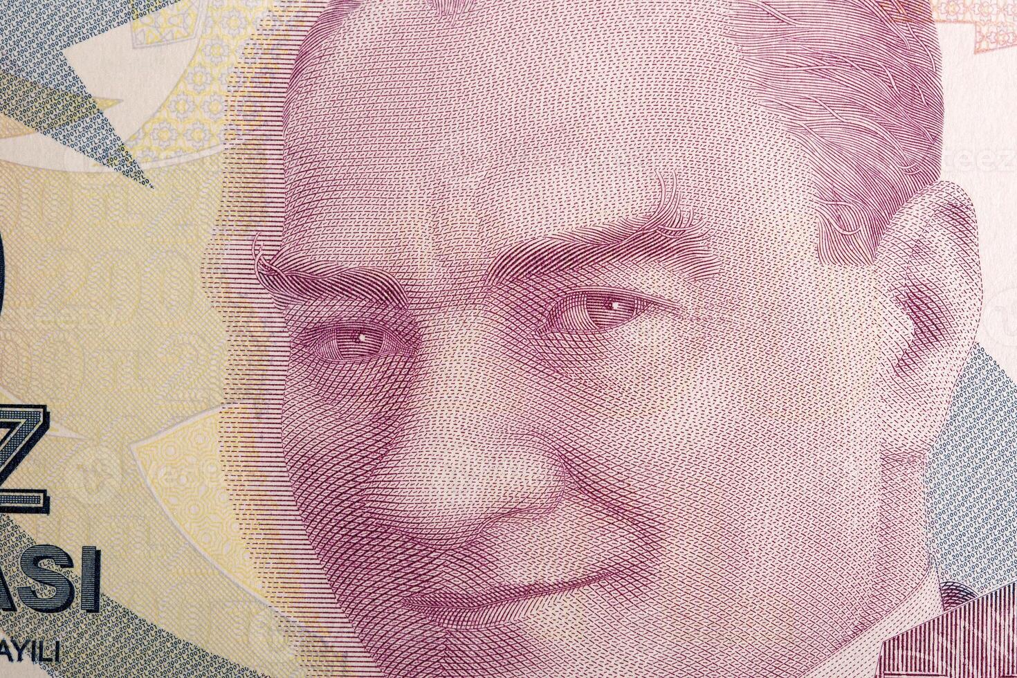 Mustafa Kemal Pasha a closeup portrait from Turkish money photo