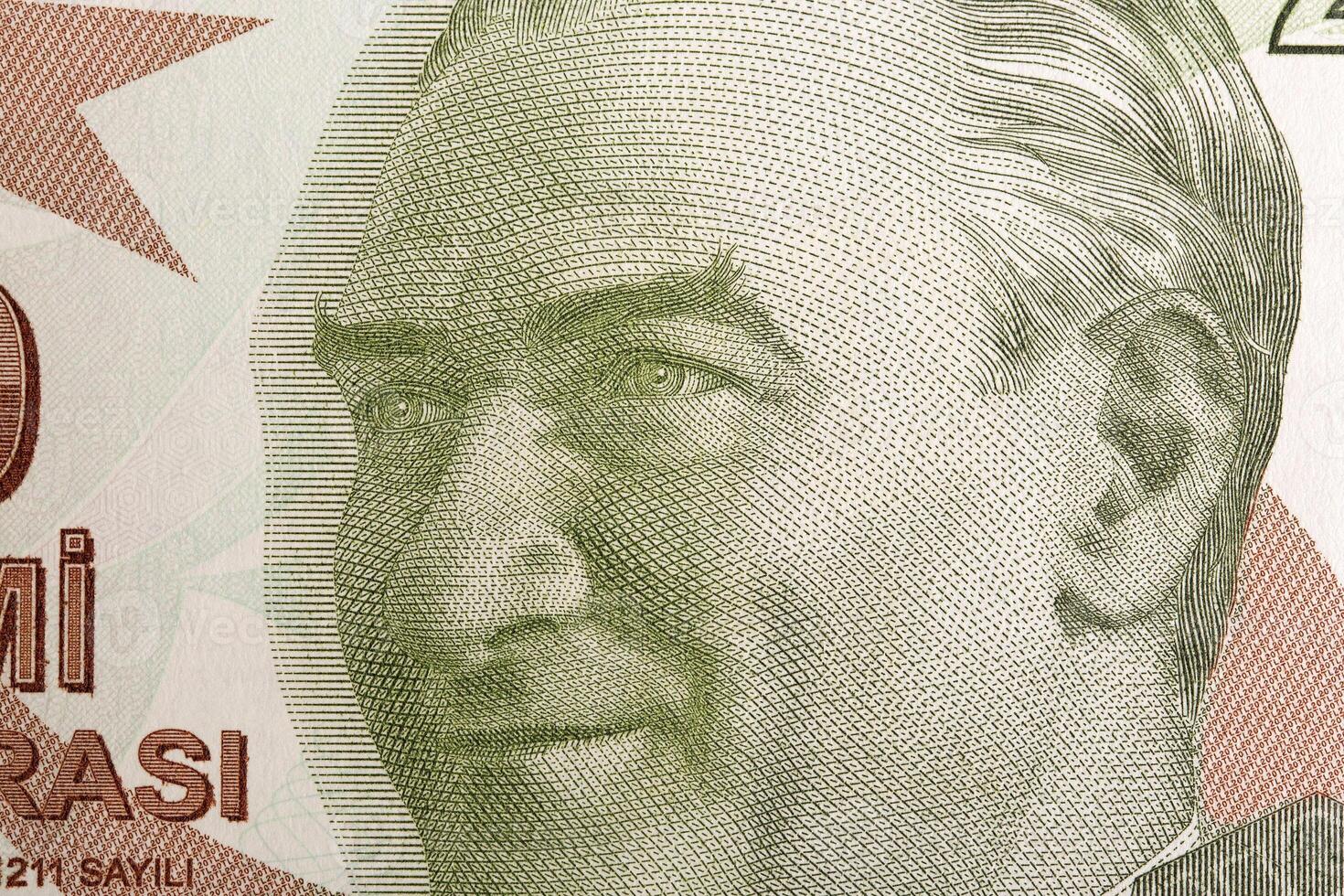 Mustafa Kemal Pasha a closeup portrait from Turkish money photo