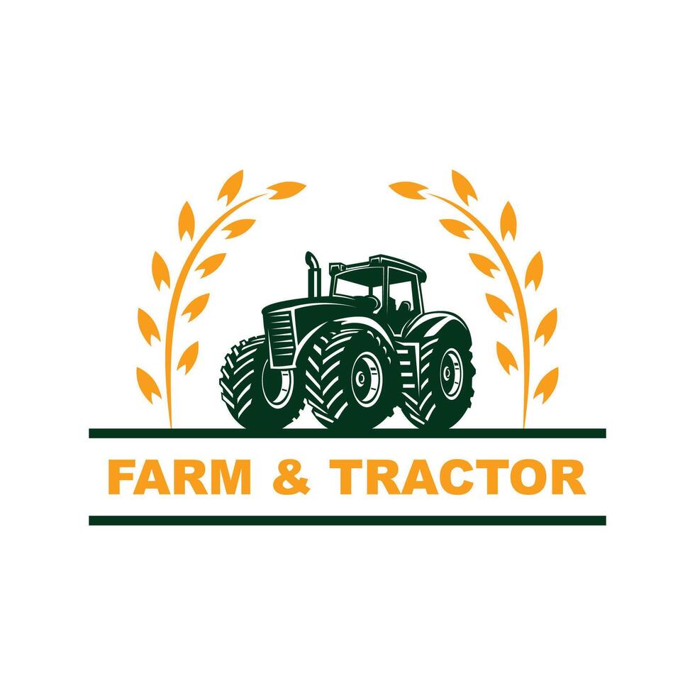 Tractor farming logo vehicle heavy equipment silhouette, farm land, agriculture logo design with creative idea vector