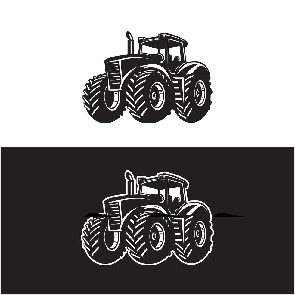 Tractor farming logo vehicle heavy equipment silhouette, farm land, agriculture logo design with creative idea vector