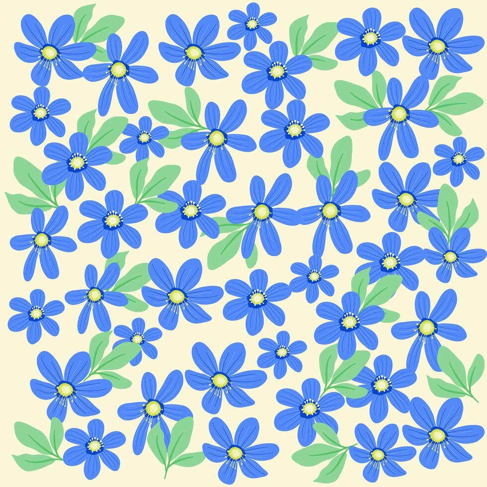 Hand drawn simple blue florals pattern girly floral print vector