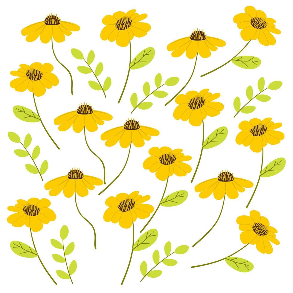 Hand drawn yellow spring florals on white background girly floral pattern print vector