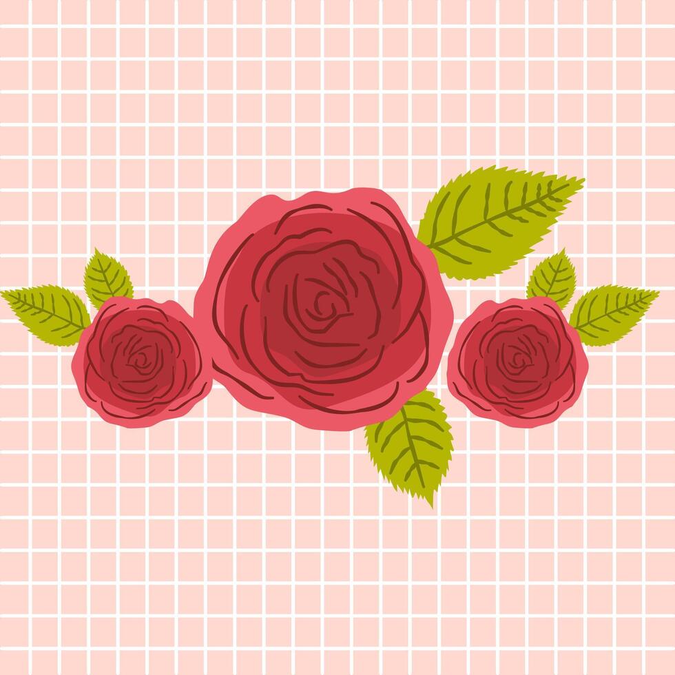 Decorative Wallpapers Rose Flowers Illustration with grid line on pink background vector