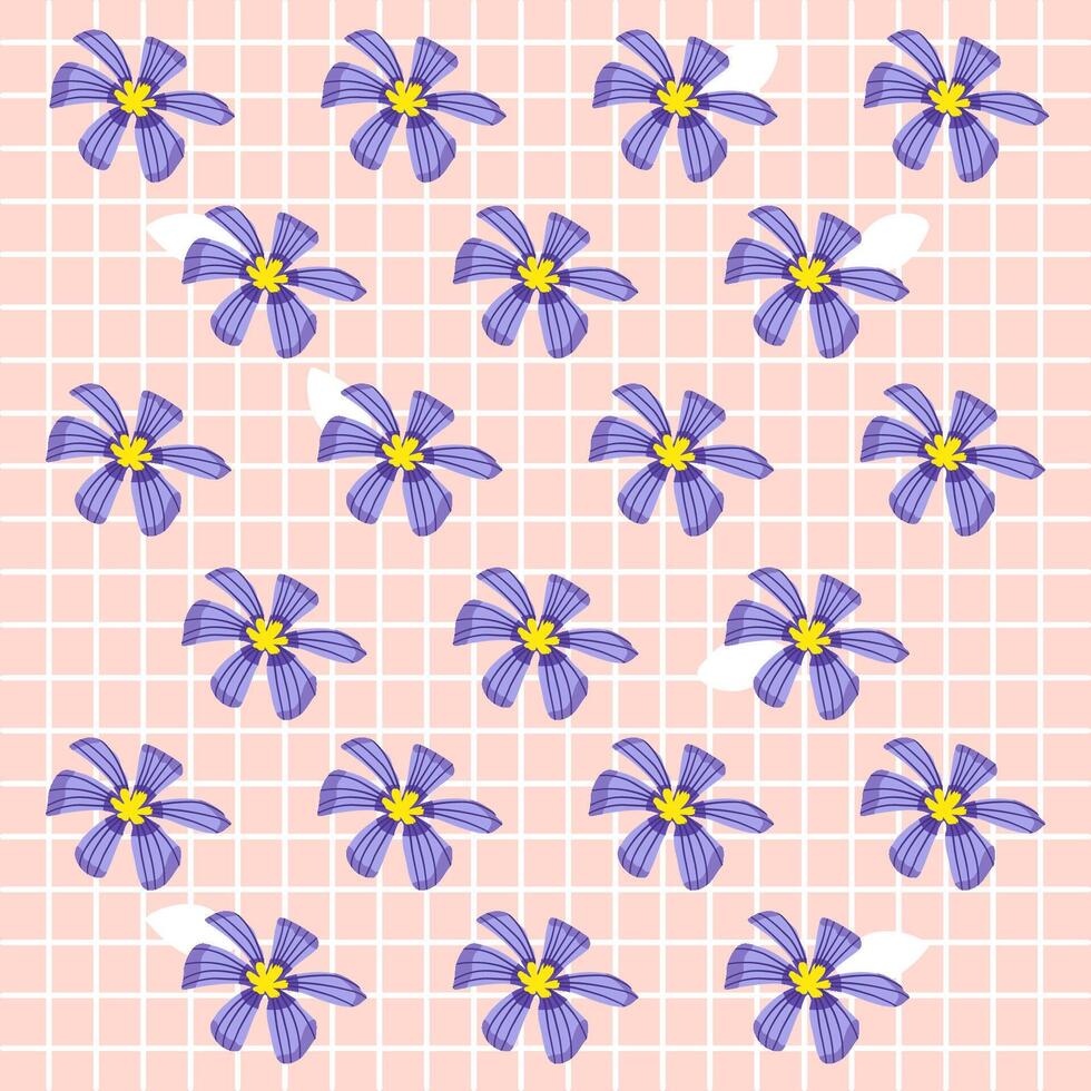Hand drawn simple purple flowers pattern for fabric, textile design, background vector