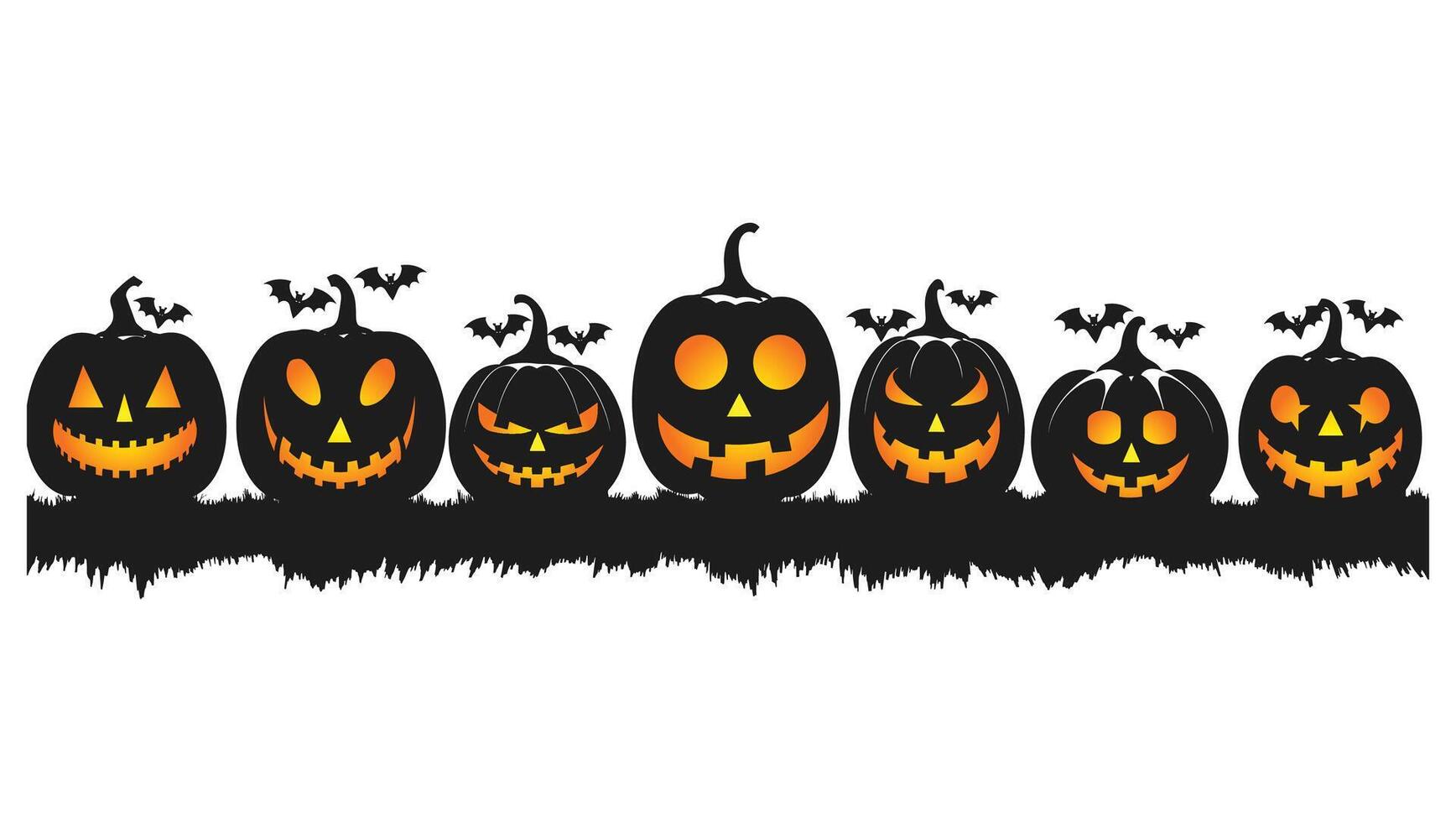 A row of some spooky Halloween jack-o'-lantern pumpkins vector