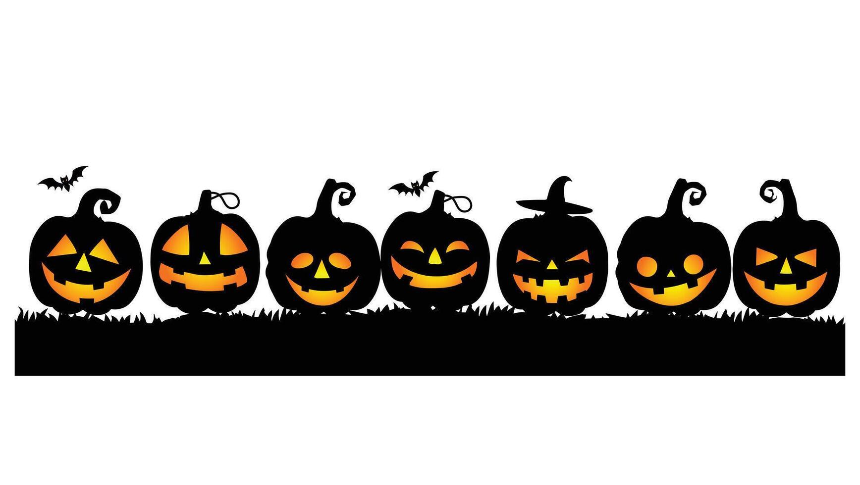 A row of some spooky Halloween jack-o'-lantern pumpkins vector