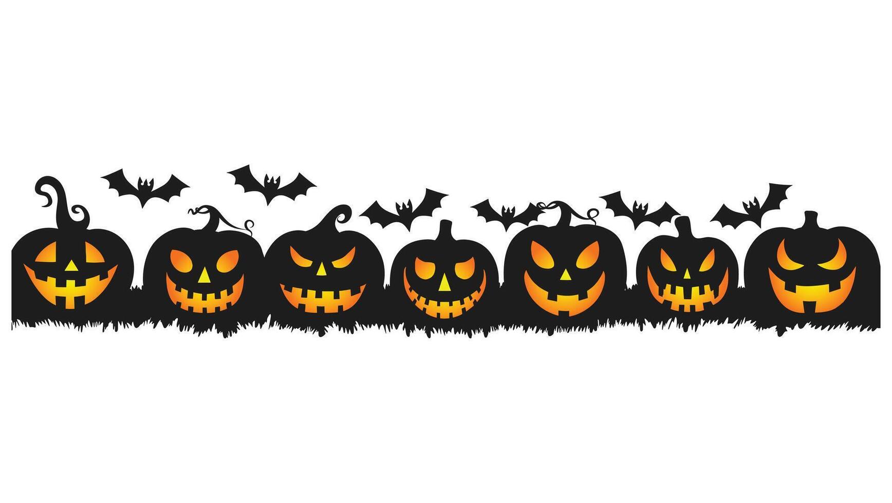 A row of some spooky Halloween jack-o'-lantern pumpkins vector
