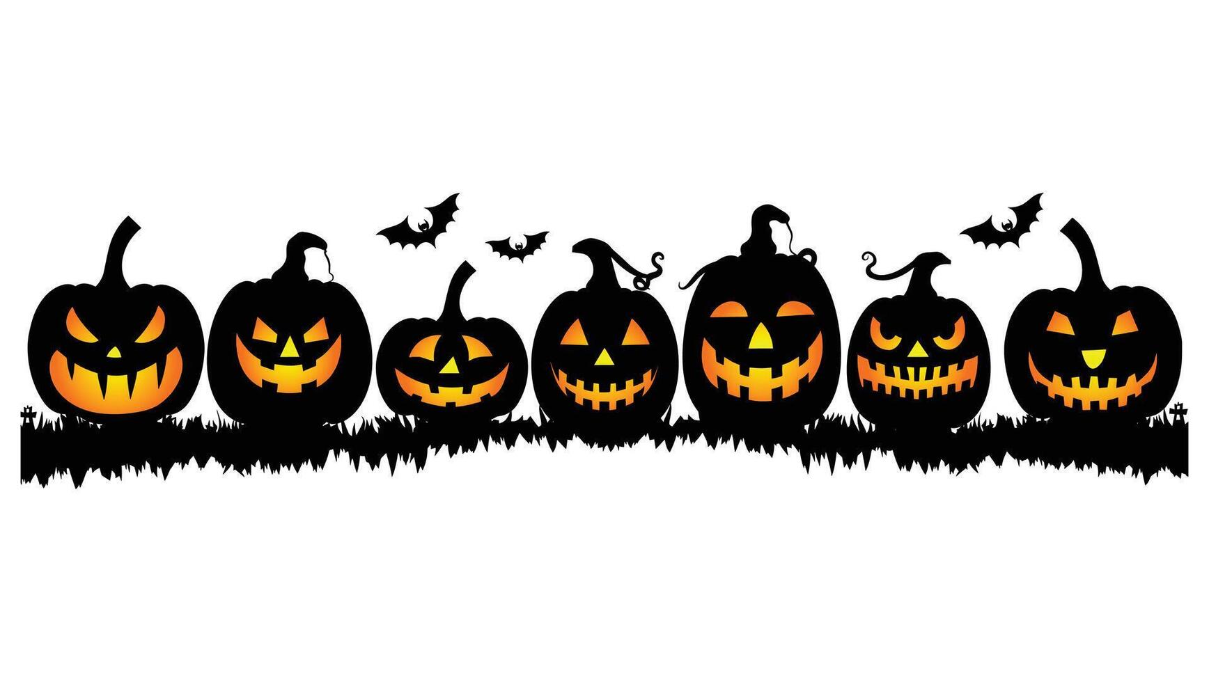 A row of some spooky Halloween jack-o'-lantern pumpkins vector