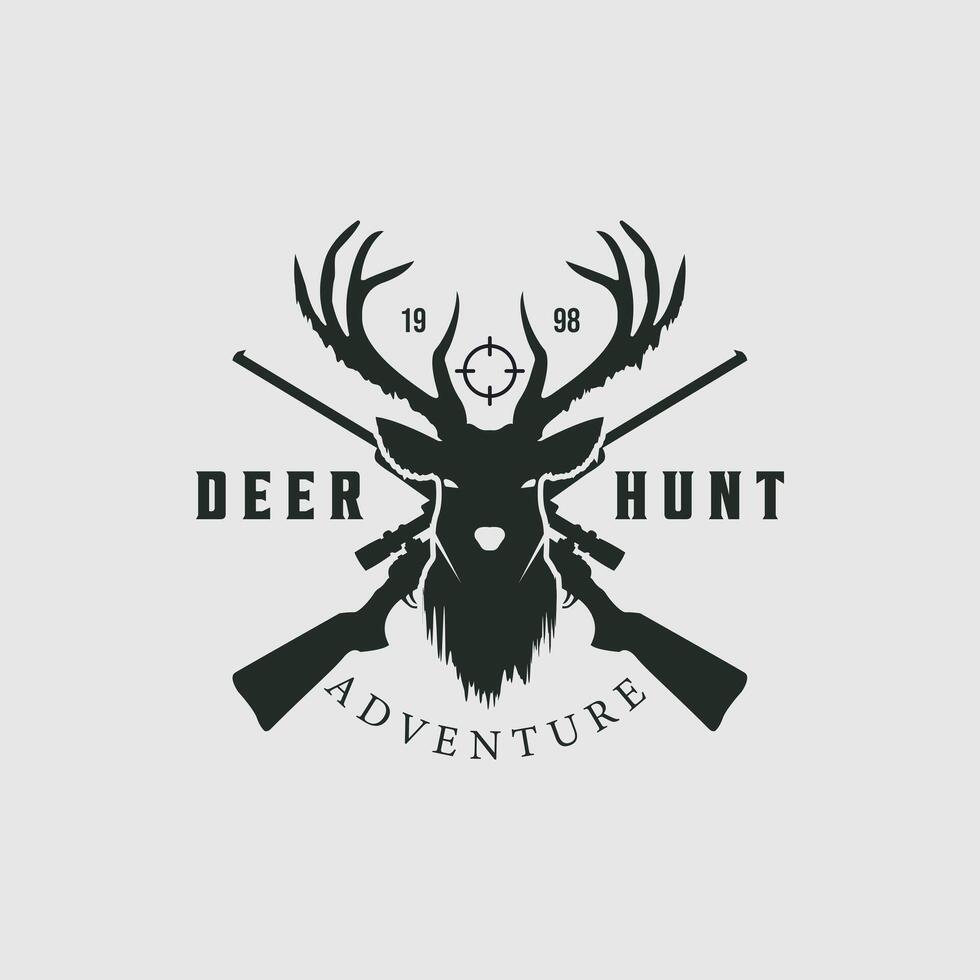 deer hunt logo vintage illustration, adventure while hunting template design vector