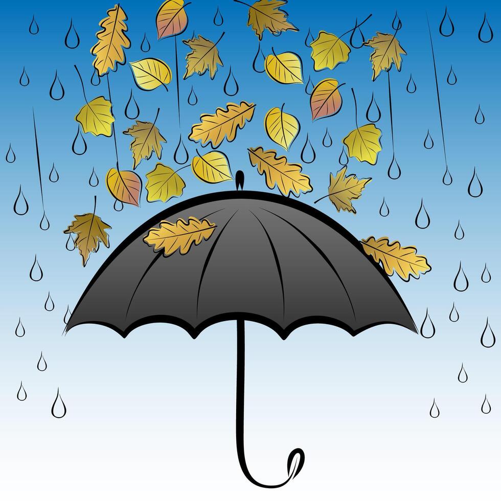Autumn leaves and umbrella vector