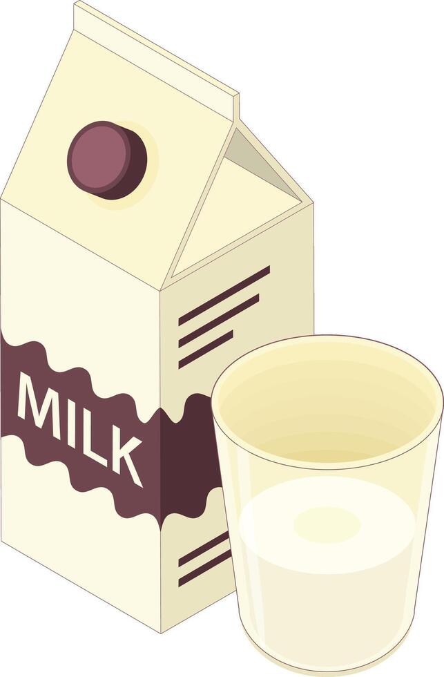 Isometric Milk Carton with Glass vector