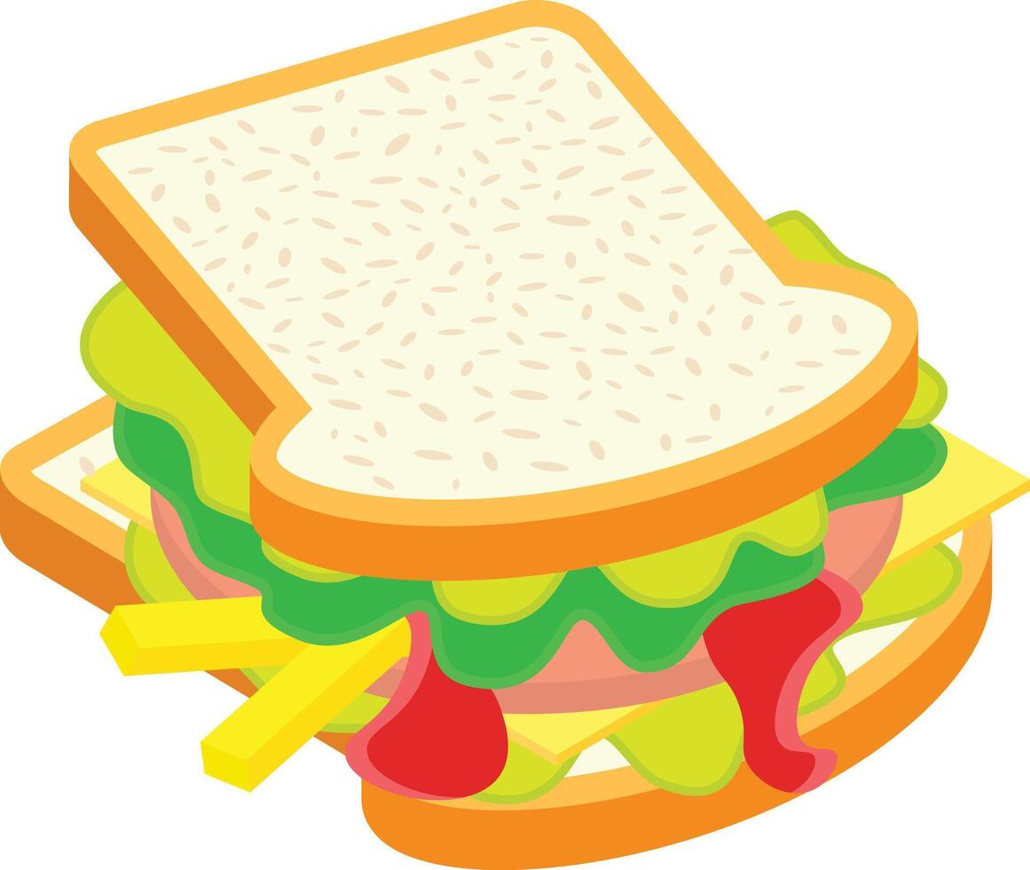 Ham and Cheese Sandwich with Fries vector