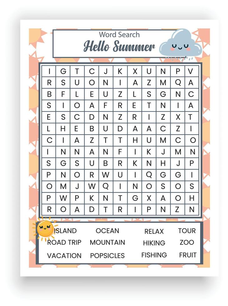 Summer Word Search Puzzle vector