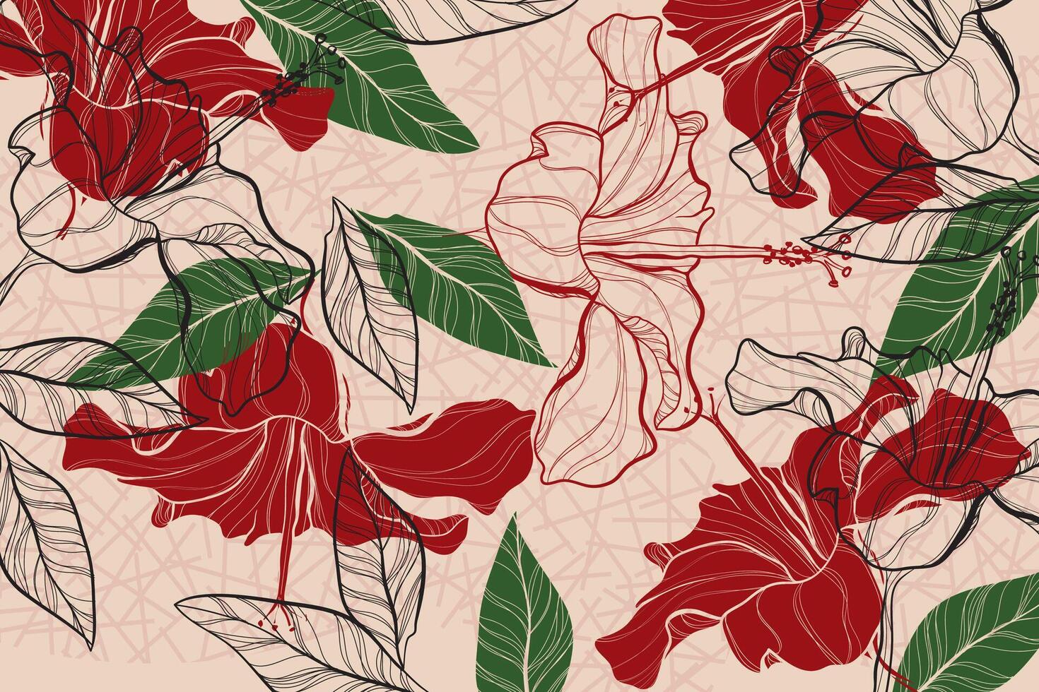 Tropical abctract flower with hibiscus flowers vector