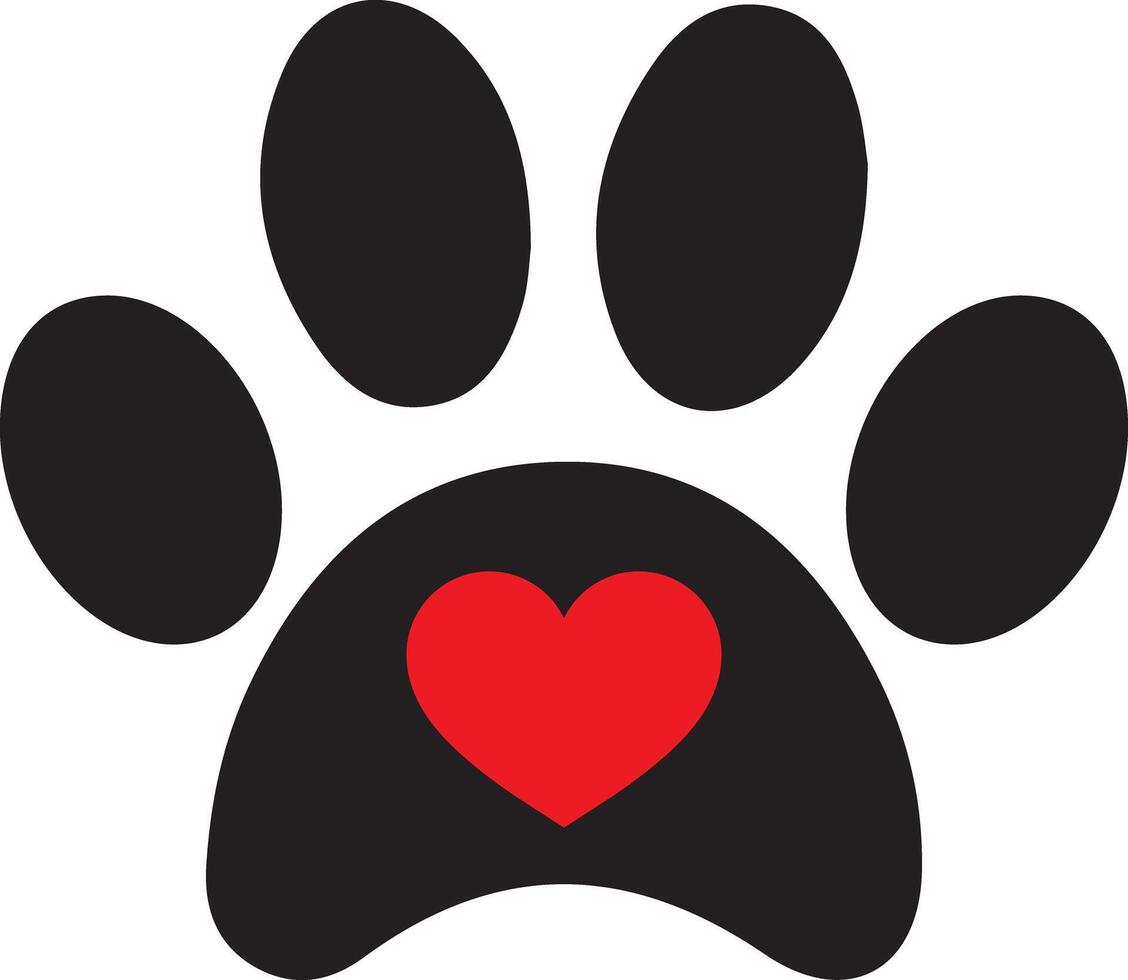 Paw print with red heart icon isolated on white background . Dog paw icon with heart . Paw print heart icon . illustration vector