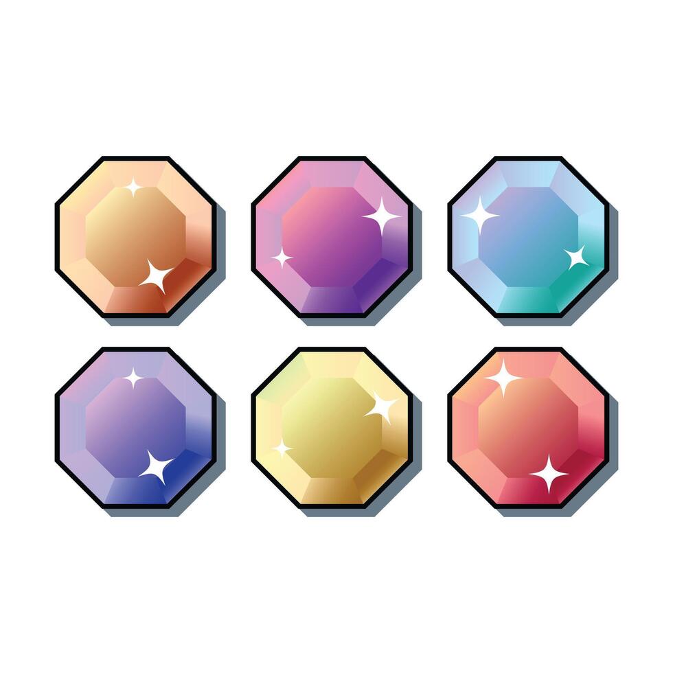 Game gemstone, magic jewel crystal or diamond icon, sapphire and amethyst, ruby and emerald treasure, royal precious gem. Fantasy cartoon gui trophy with texture, isolated set vector