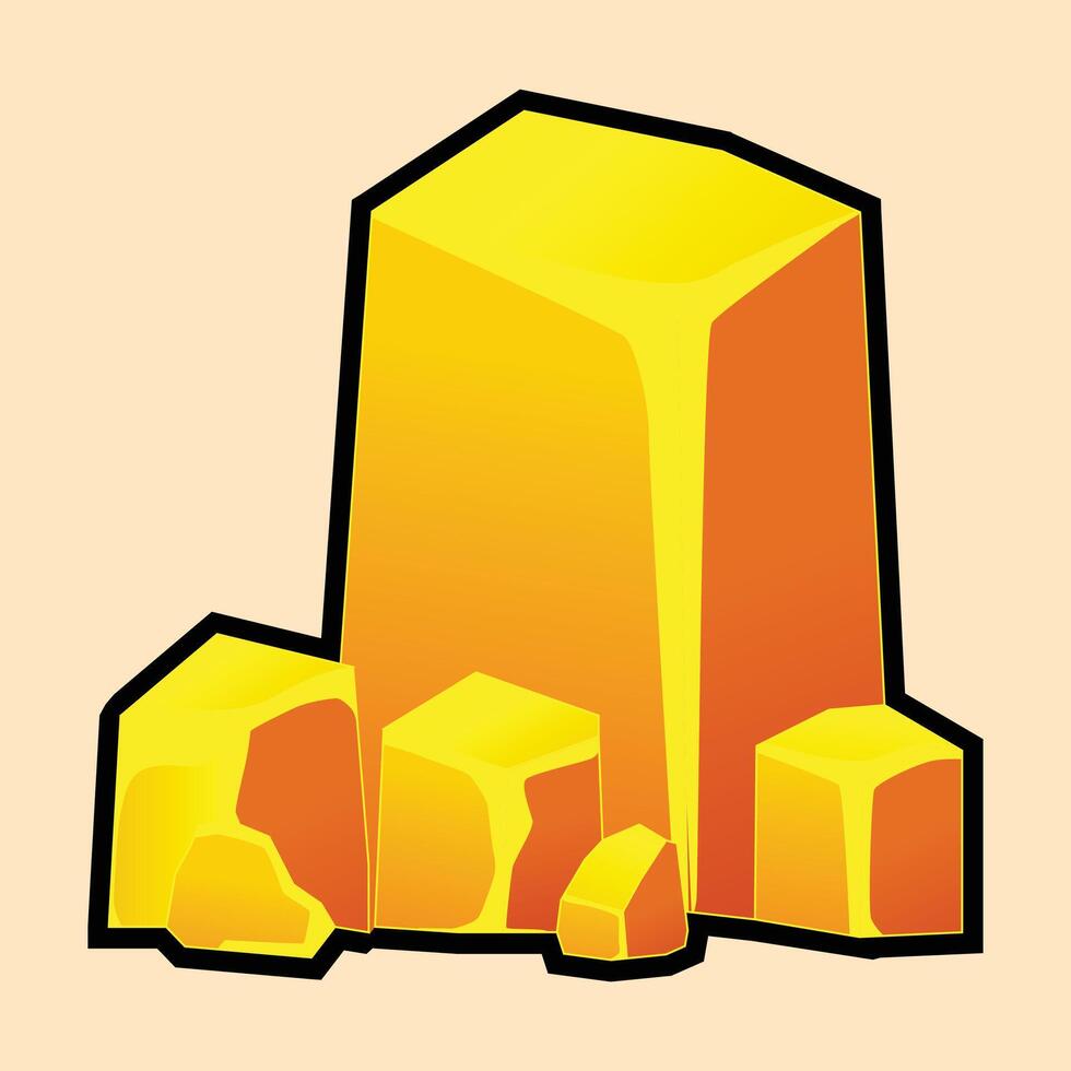 Set of isolated gold mine nuggets and rocks. Piles and heaps of golden gem stones. Solid jewels of natural shapes. Big and small shiny crystals of gemstones. Colored flat illustration vector