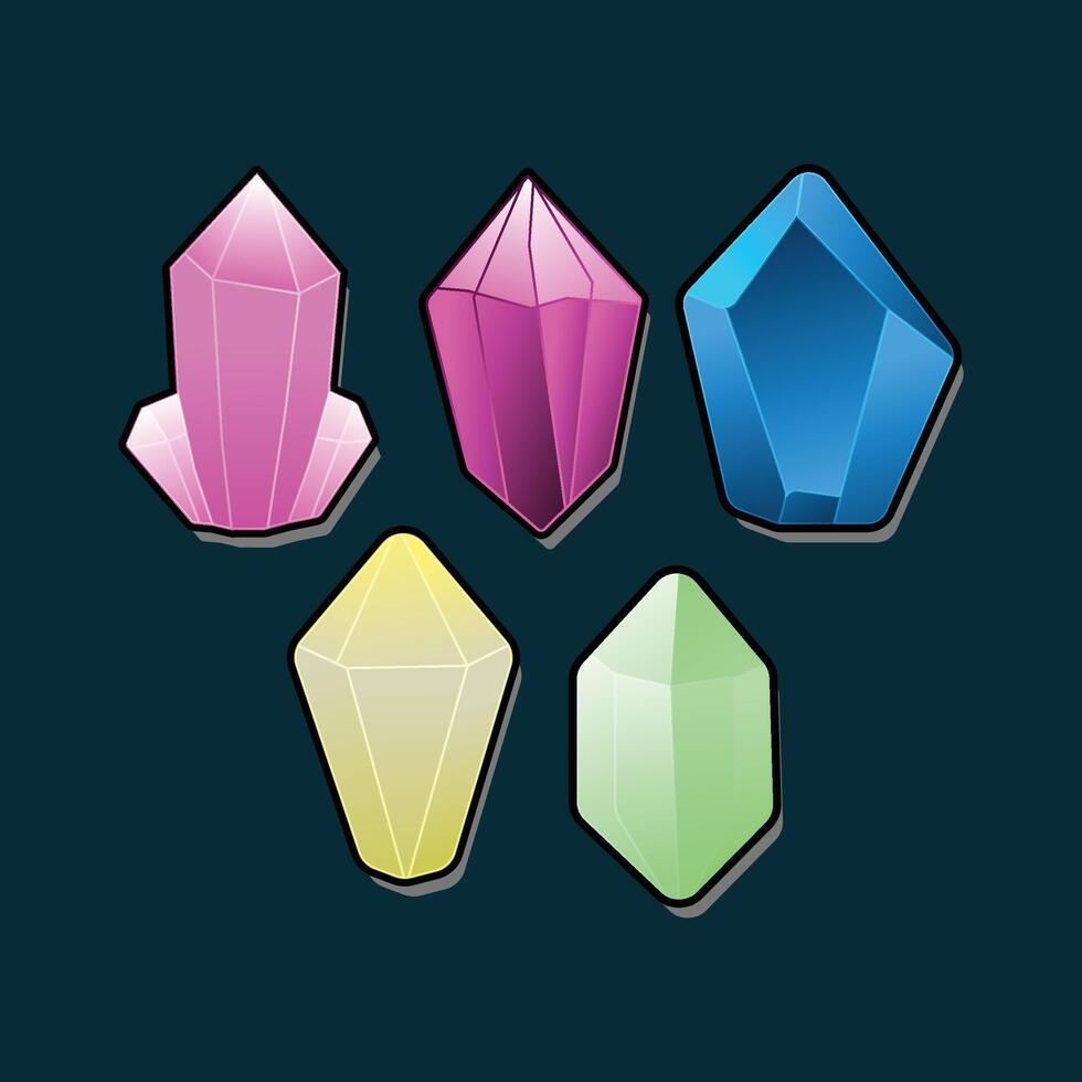 Collection of decoration icons for games. Set of cartoon crystals. illustration. vector