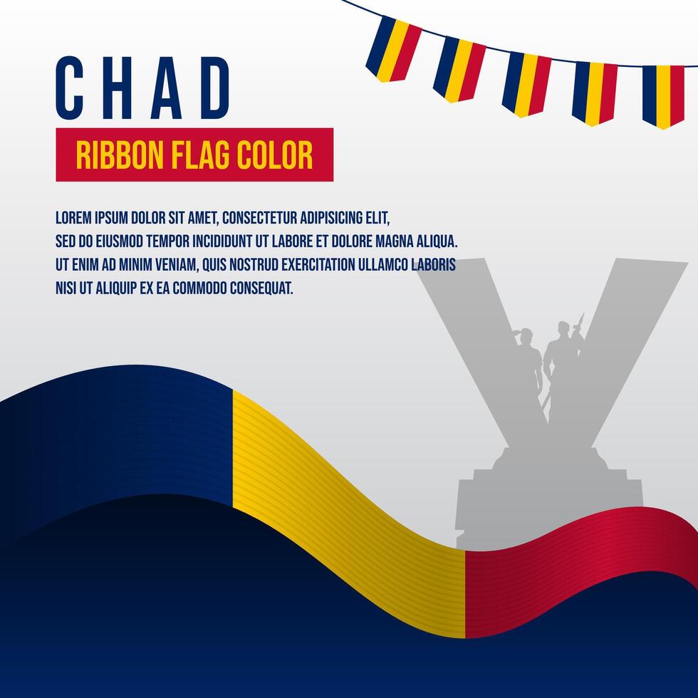 Chad ribbon flag color with Independence Monument and decoration vector