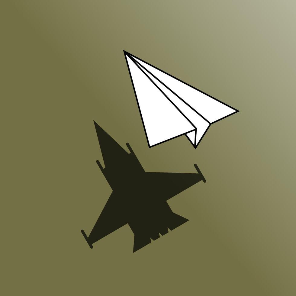 Simple origami paper plane with shadow of a real plane. stylish sticker. vector