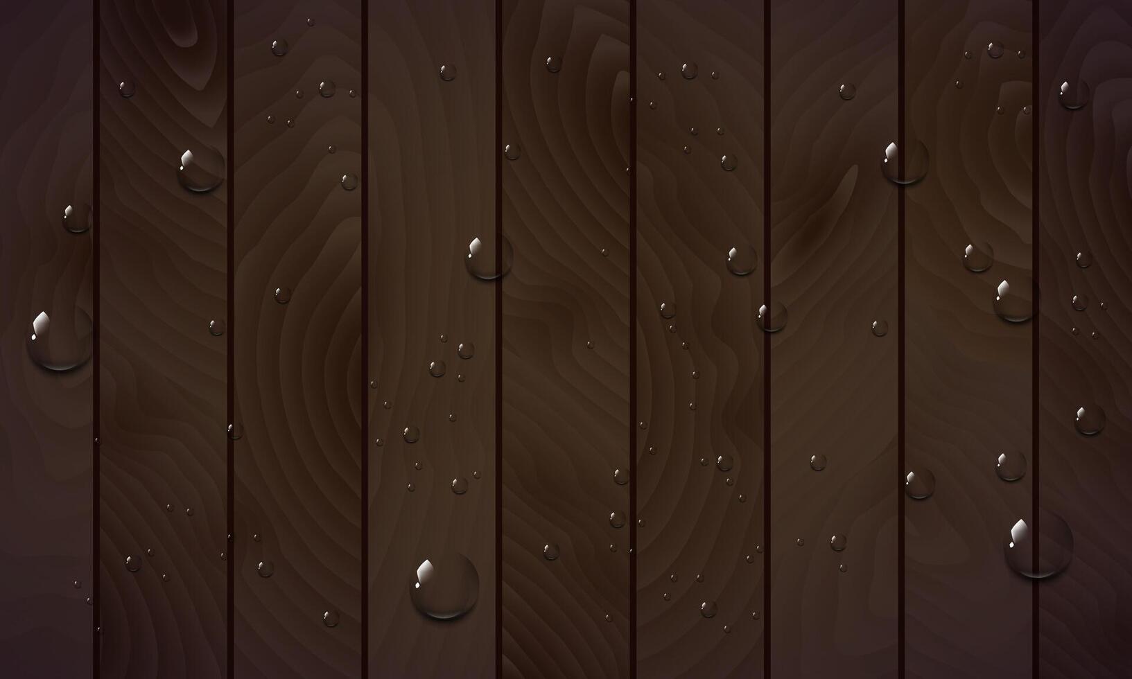 Water rain drops or steam shower isolated on dark brown wooden background. vector