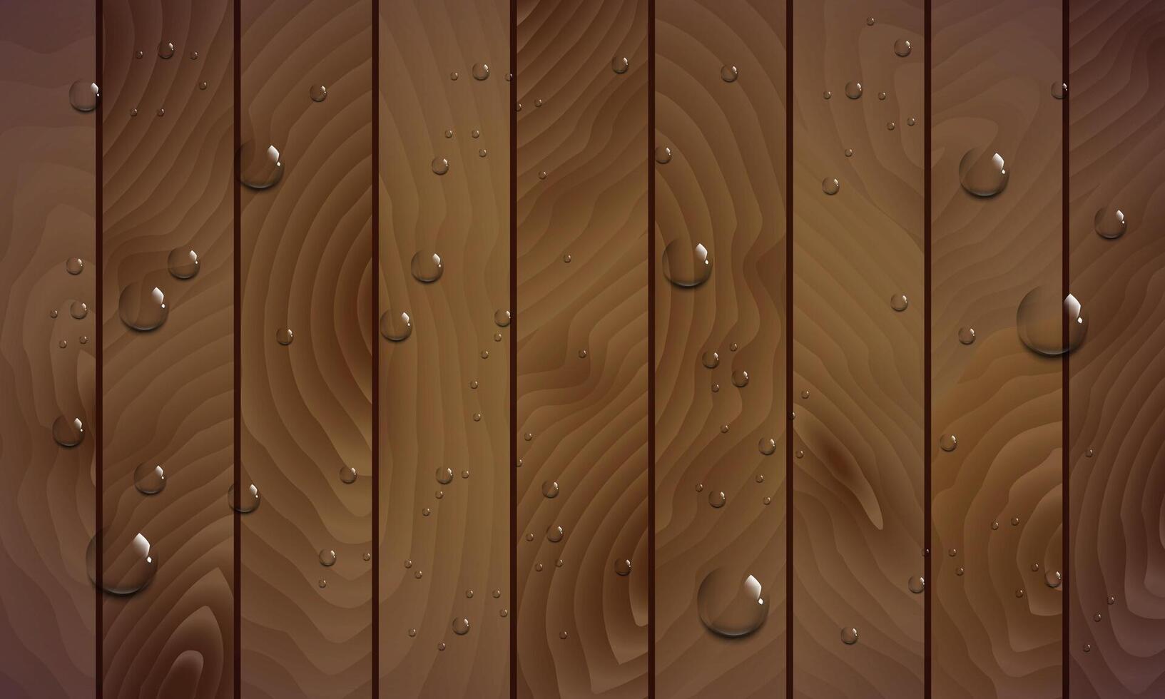 liquid drops. water drops on brown wooden background. vector