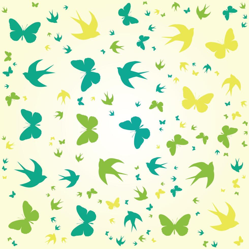 seamless pattern with colorful birds and butterflies vector