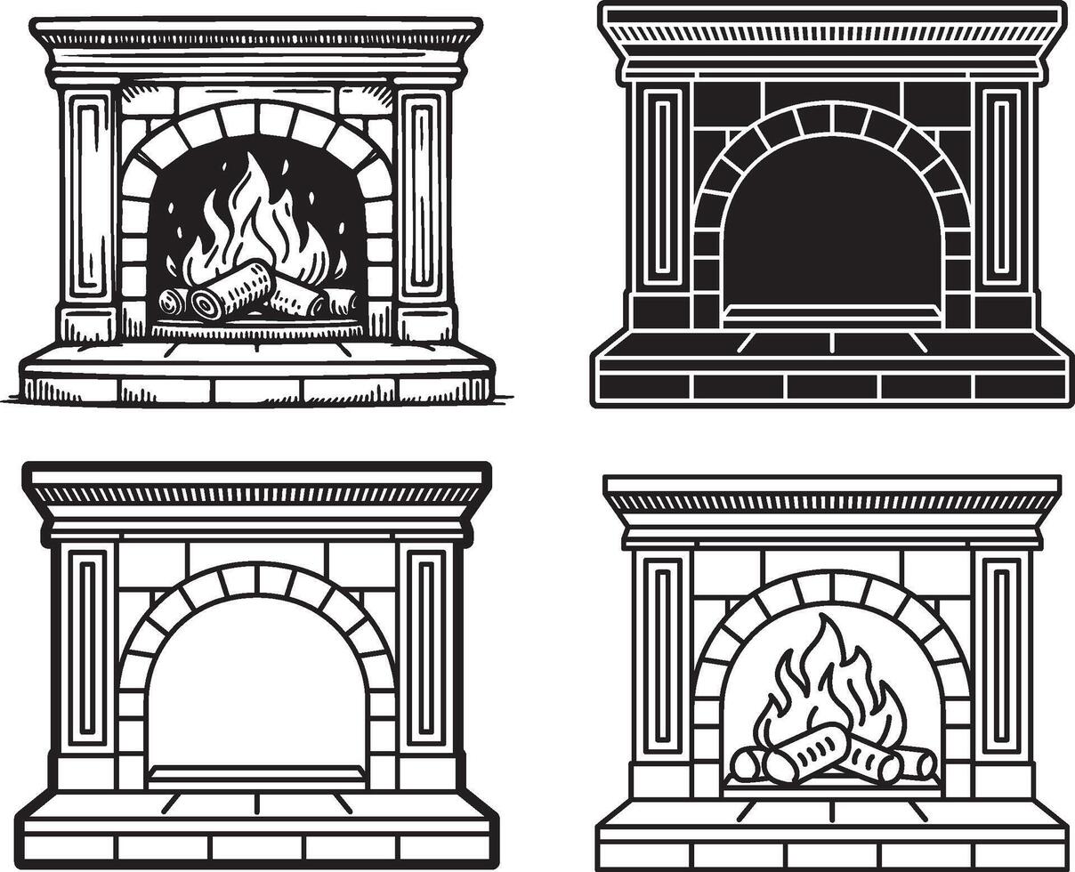 Fireplace Sketch Drawing. vector