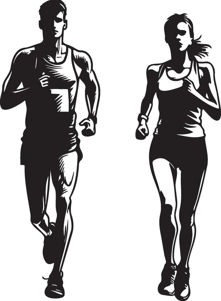 Male and Female Runners Silhouette. vector
