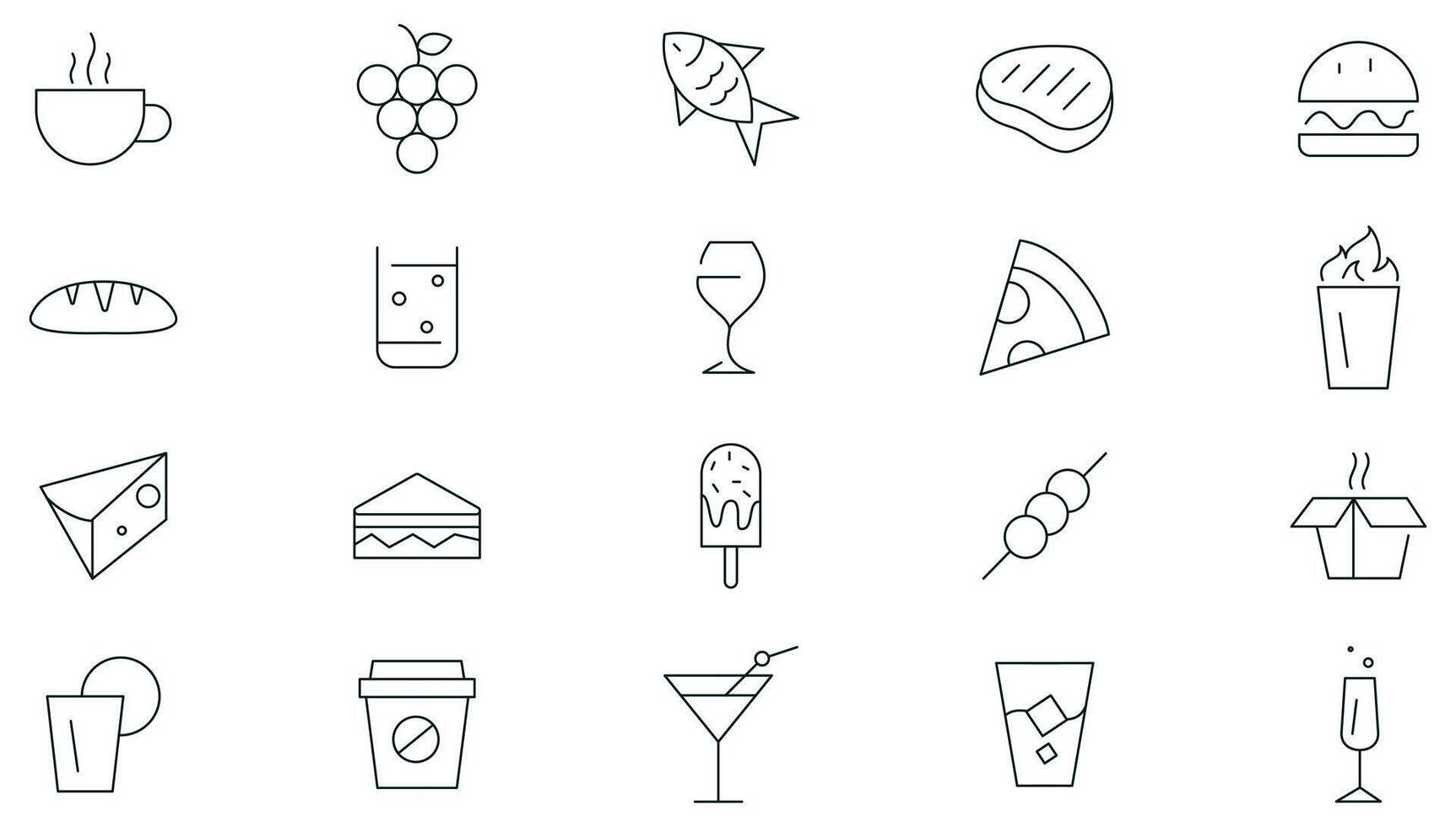Food and drink - line icon set collection. Restaurant, hotel, fast food, menu. online food apps, web outline icons collection vector