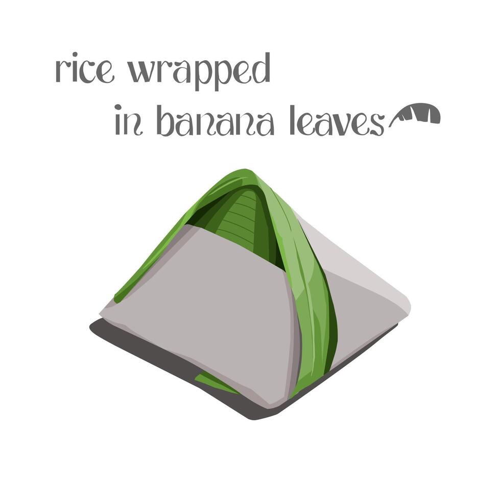 Illustration of rice wrapped in banana leaves and paper isolates on white background vector